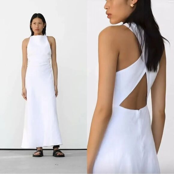 DISSH Dresses & Skirts - DISSH The Rose Linen Open back maxi dress in white